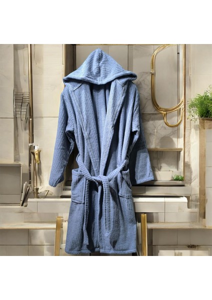 Bornoz Desenli Kumaş Kapüşonlu %100 Pamuk