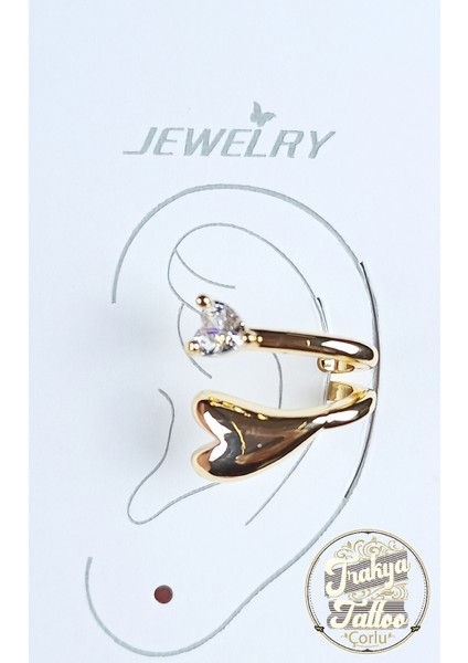 Altın Renk Zirkon Taşlı Sıkıştırmalı Kalpli Kıkırdak Küpe Earcuff fiyatları