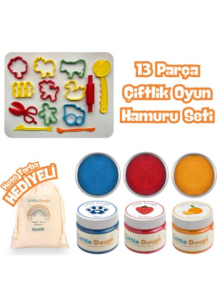 13 Parça Çiftlik Hayvanları Oyun Hamur Seti -3X150GR Doğal Oyun Hamuru -Mavi, Kırmızı, Turkuaz