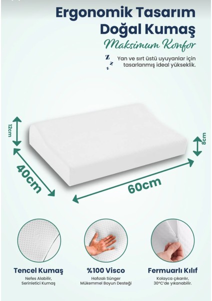 Ortopedik Visco Boyun Destekli Yastık Boyun Fıtığı Boyun Düzleşmesi ve Boyun Ağrısı 60X40X12-8CM
