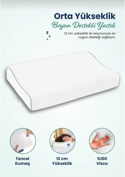Ortopedik Visco Boyun Destekli Yastık Boyun Fıtığı Boyun Düzleşmesi ve Boyun Ağrısı 60X40X12-8CM fiyatları