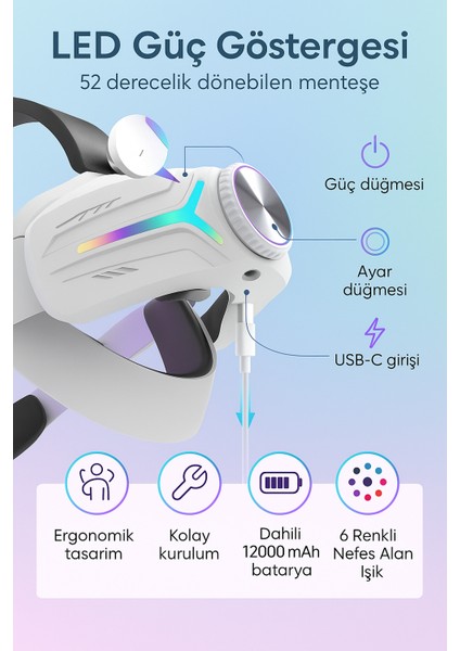 C2 Pro Meta Quest 3 ve 3s Sanal Gerçeklik Gözlüğü Uyumlu Rgb Şarjlı Head strap başlık modelleri