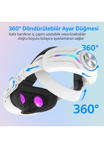 C2 Pro Meta Quest 3 ve 3s Sanal Gerçeklik Gözlüğü Uyumlu Rgb Şarjlı Head strap başlık