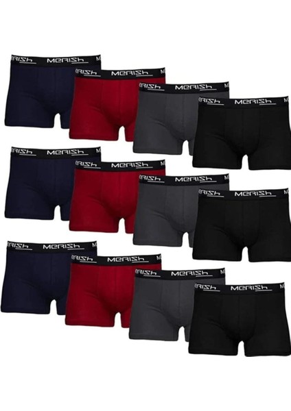 Merish Iç Giyim Erkek Boxer Likralı Karışık 12'li Premium Paket , 4 Renk 12 Li Paket Erkek Boxer