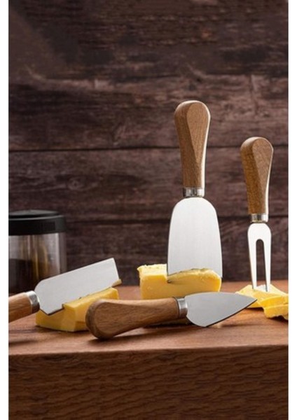 4'lü Bambu Saplı Çelik Peynir Bıçağı Set Çatal Spatula Seti, Sunum Seti Kahvaltı Mutfak Bıçak Seti fiyatları