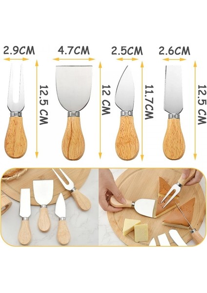 4'lü Bambu Saplı Çelik Peynir Bıçağı Set Çatal Spatula Seti, Sunum Seti Kahvaltı Mutfak Bıçak Seti fırsatları