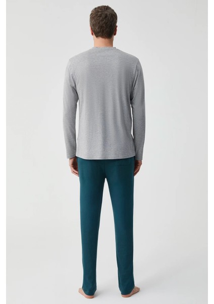 Yumuşak Dokulu Erkek Uzun Kollu 0 Yaka Pijama Takımı Gri FT701 fiyatları