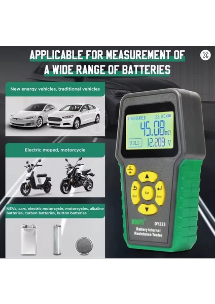 Duoyı DY223 Akü Iç Direnç Test Cihazı 4 Telli Kelvin Test - Kurşun Asit, Lityum, Ni-Cd ve Alkalin Piller Uyuml fiyatları