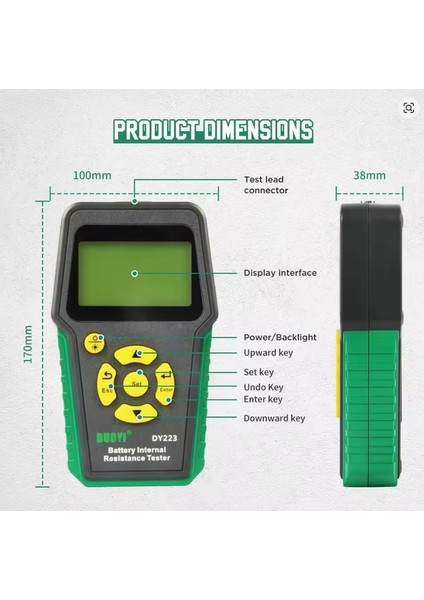 Duoyı DY223 Akü Iç Direnç Test Cihazı 4 Telli Kelvin Test - Kurşun Asit, Lityum, Ni-Cd ve Alkalin Piller Uyuml fırsatları