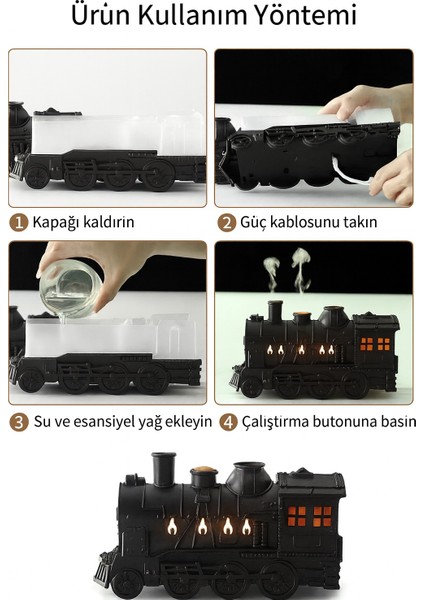 Tren Tasarımlı LED Işıklı Hava Nemlendirici | Aromaterapi Difüzörü & Buhar Makinesi – Sessiz Çalışma