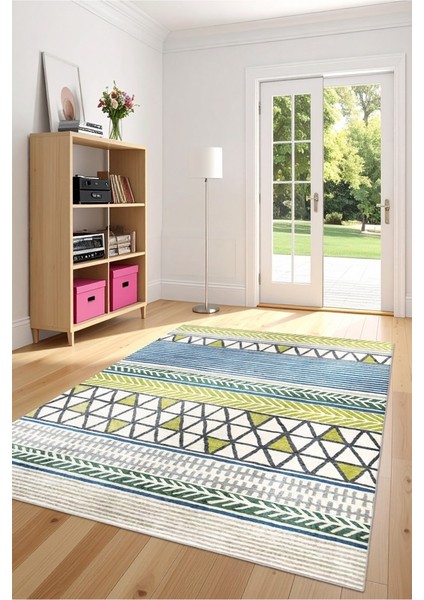 Desenlerin Dansı Geometrik Renkli Modern Renkli Kaymaz Taban Halı