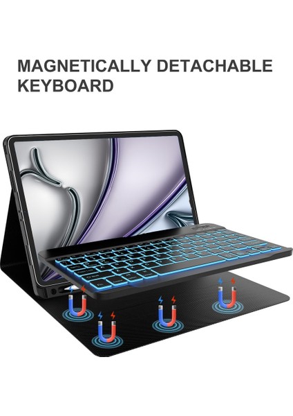 Apple iPad Air 11 M3 (2025) Rgb LED Işıklı Türkçe Karakterli Bluetooth Özellikli Kalemlikli Klavyeli Kılıff A3266 A3267 fiyatları