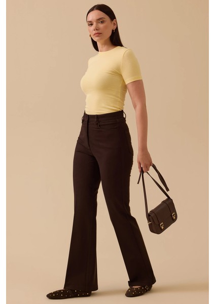 Kadın Ispanyol Paça Pantolon 0002 Kahverengi