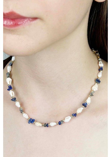 Deniz Kabuğu Kolye 427, Mavi - Beyaz