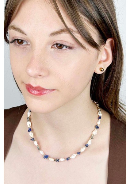 Deniz Kabuğu Kolye 427, Mavi - Beyaz