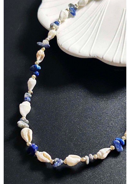 Deniz Kabuğu Kolye 427, Mavi - Beyaz