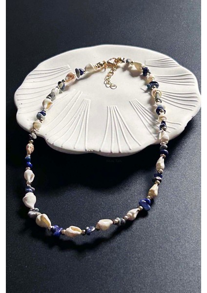 Deniz Kabuğu Kolye 427, Mavi - Beyaz