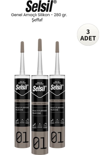 Genel Amaçlı Şeffaf Silikon 280 Gr. - 3 Adet