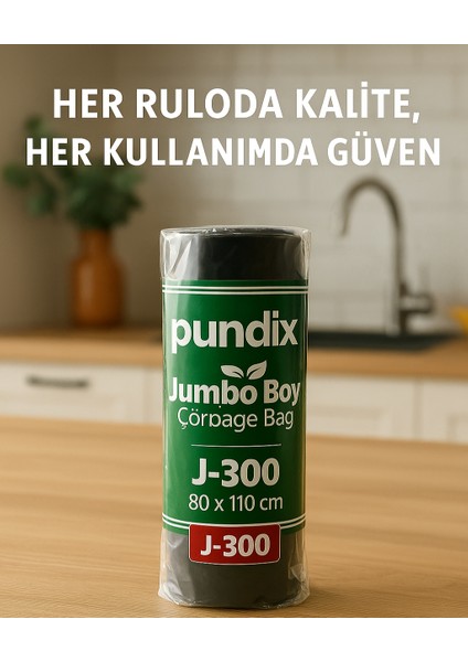 Pundıx J300 Çöp Poşeti 80X110 cm Siyah Kalın 10’lu Rulo (1 Koli – 20 Rulo)