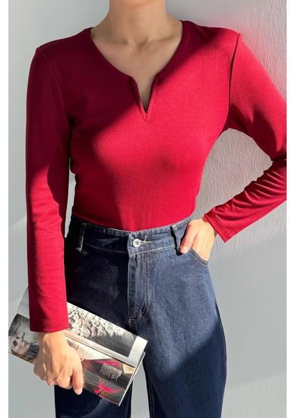 Ön Detaylı V Yaka Basıc Bluz P-00018579 fiyatları