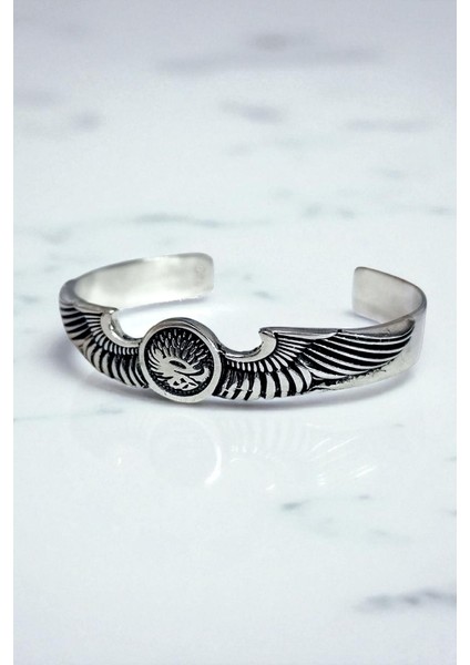 AK STORE SİLVER Gümüş Kaplama Krom-Çelik Kartal Kanatları 10 MM Erkek Kelepçe Bileklik Çap 50-60 mm fiyatları