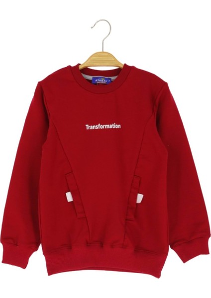 Transformatıon Baskılı Sahte Cepli Iki Iplik Şardonsuz Sweatshırt - Kırmızı - 3 Yaş - ATA30732.0-BORDO-3 Yaş Kırmızı