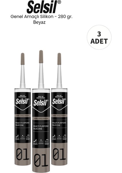 Genel Amaçlı Beyaz Silikon 280 Gr. 3 Adet