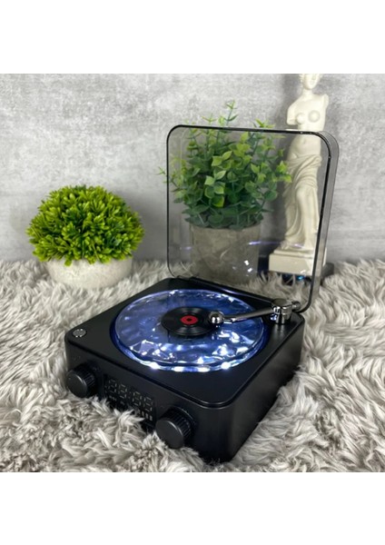 Mini Pikap Görünümlü Nostaljik Bluetooth Hoparlör - Gece Lambası Bt-Sd-Aux + Dalga Sesi Modu Siyah