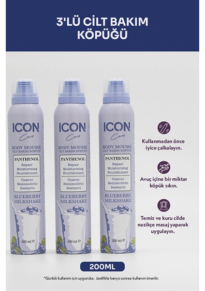 Icon Care Cilt Bakım Köpüğü Blueberry & Mılkshake 3'lü Set modelleri