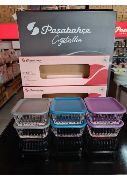 Frezya Kapaklı Cam Saklama Kabı 6 Lı Kahvaltılık 3 Renk
