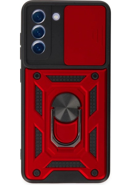 Samsung Galaxy S21 Fe Kılıf Pars Lens Yüzüklü Silikon - Kırmızı