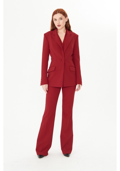 Bordo Bele Oturan Blazer Ceket – Kadın Şık Kalıp Ofis Kombini Için Uygun Modern Klasik Ceket fiyatları