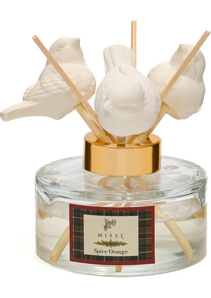 Yılbaşı 150 ml Kuş Seramik Taş Bambu Çubuklu Spice Orange Oda Kokusu