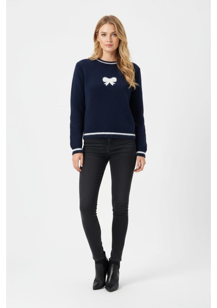 Laci Bisiklet Yaka Kurdele Detaylı Kadın Kazak 2359