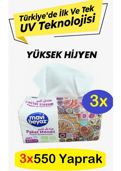 Pratik Paket Çek Kullan Mendil - Peçete 3X550 Yaprak