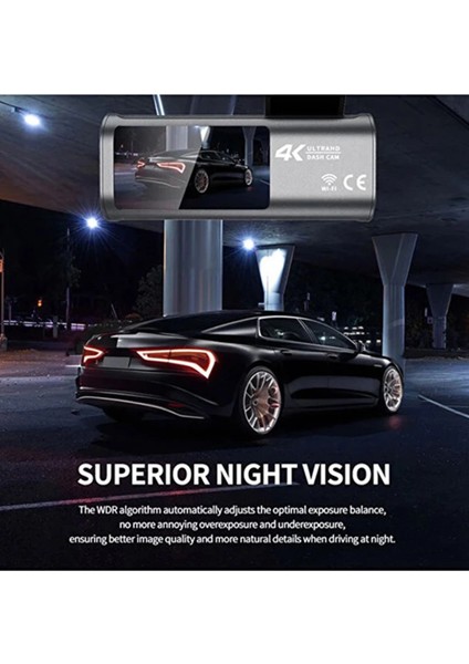 4K Wifi Çift Kameralı Araç Kamerası Gece Görüşlü G-Sensörlü Dash Cam 170 Derece indirimleri