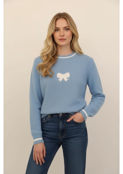 Bebe Mavi Bisiklet Yaka Kurdele Detaylı Kadın Kazak 2359