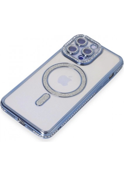 iPhone 15 Pro Max Kılıf Joke Simli Magneticsafe Kılıf - Mavi modelleri