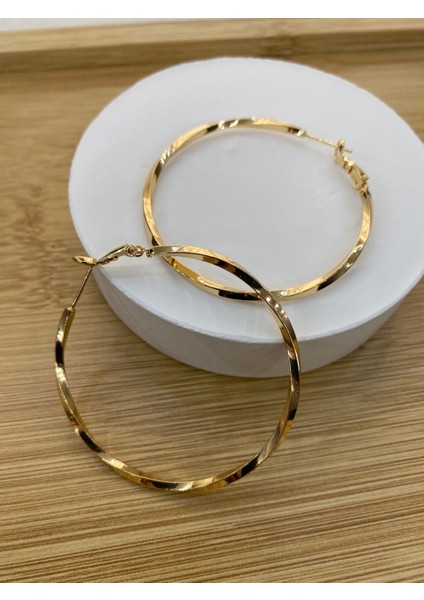 Çelik Gold Renk 4 cm Çaplı Büyük Burma Halka Küpe