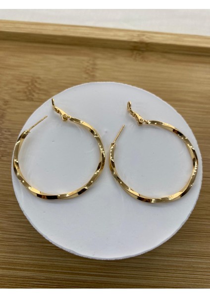 Çelik Gold Renk 4 cm Çaplı Büyük Burma Halka Küpe fiyatları