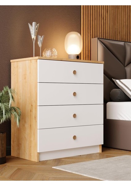 Kuzeylife Stella Şifonyer 4 Çekmeceli Bebek Genç Ytak Odası Safir Meşe