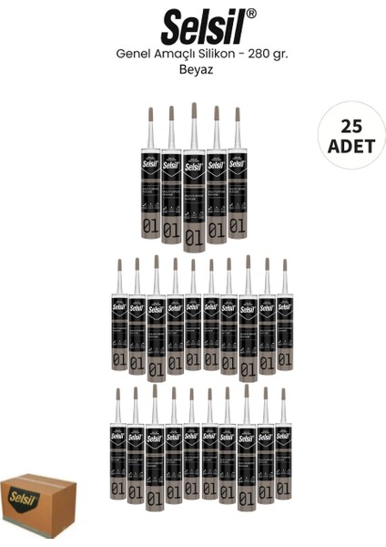 Genel Amaçlı Beyaz Silikon 280 Gr. - 25 Adet