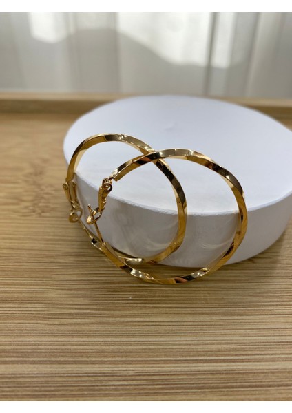 Çelik Gold Renk 3 cm Çaplı Büyük Burma Halka Küpe