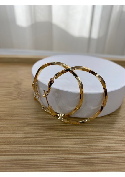 Çelik Gold Renk 3 cm Çaplı Büyük Burma Halka Küpe modelleri