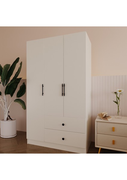 %100 Mdf 3 Kapaklı 2 Çekmeceli 7 Raflı Gardırop – 180X105X48 cm Moriva Kurulum Animaslonlu