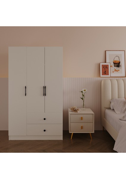 %100 Mdf 3 Kapaklı 2 Çekmeceli 7 Raflı Gardırop – 180X105X48 cm Moriva Kurulum Animaslonlu fiyatları