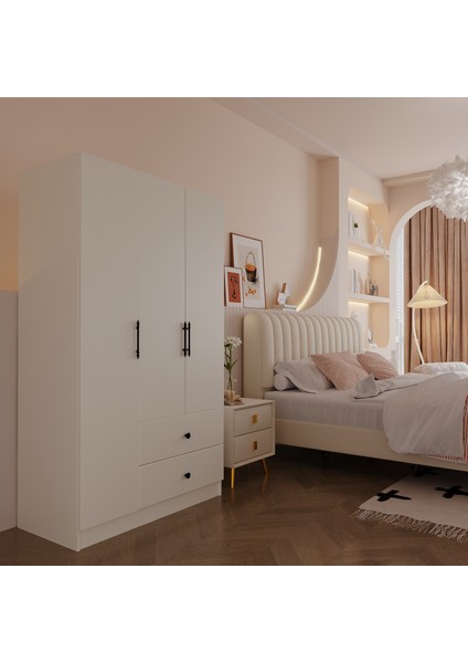 %100 Mdf 3 Kapaklı 2 Çekmeceli 7 Raflı Gardırop – 180X105X48 cm Moriva Kurulum Animaslonlu modelleri