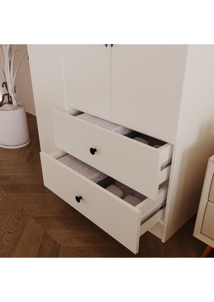 %100 Mdf 3 Kapaklı 2 Çekmeceli 7 Raflı Gardırop – 180X105X48 cm Moriva Kurulum Animaslonlu indirimleri