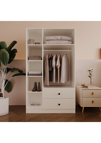 %100 Mdf 3 Kapaklı 2 Çekmeceli 7 Raflı Gardırop – 180X105X48 cm Moriva Kurulum Animaslonlu