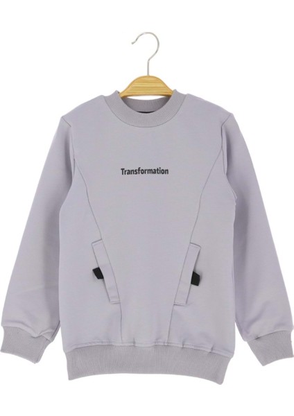 Transformatıon Baskılı Sahte Cepli Iki Iplik Şardonsuz Sweatshırt - Gri - 3 Yaş - ATA30732.0-GRI-3 Yaş Gri